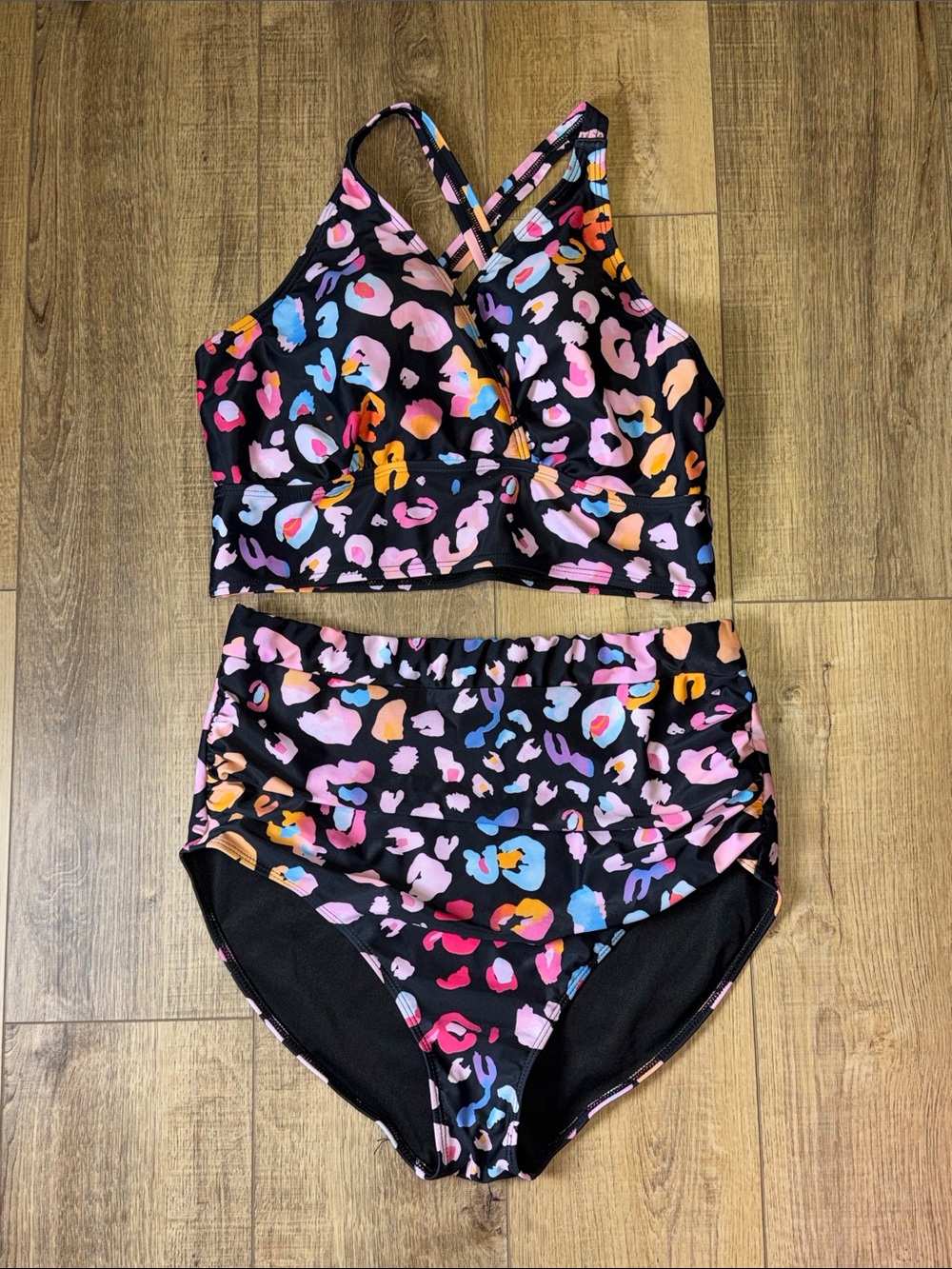 BloomChic Black Multicolor Leopard-Print High-Waist Bikini